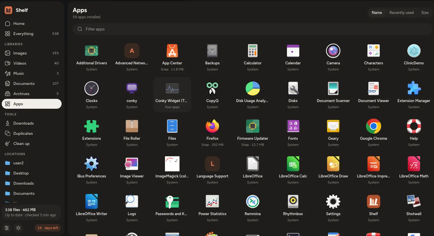 Shelf in dark mode